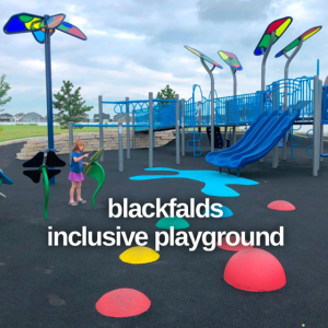 Edmonton Playgrounds reviews the inclusive playground in Blackfalds Alberta.