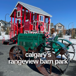 The bright red barn is the centrepiece at Calgary's Rangeview Barn Park!