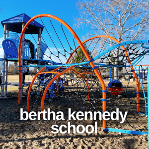 Edmonton Playgrounds reviews the new St. albert playground at Bertha Kennedy School.