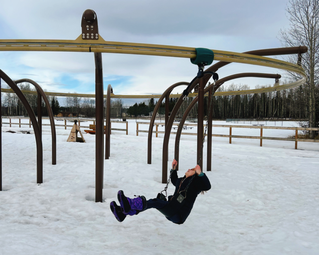 The zipline swing is the reason we love the playground in Marlboro on the way to Hinton.