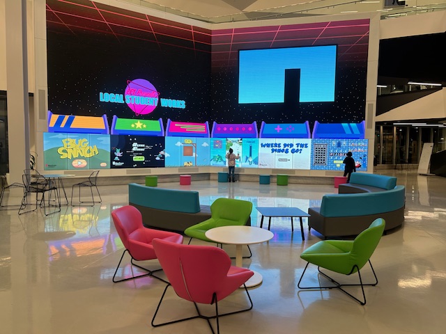 Local Student Games are featured on The Wall at Stanley A Milner Library