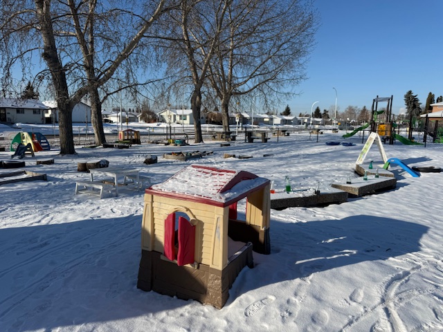 An outdoor free play area for the 100 voices pre-kindergarten at Edmonton Catholic Schools
